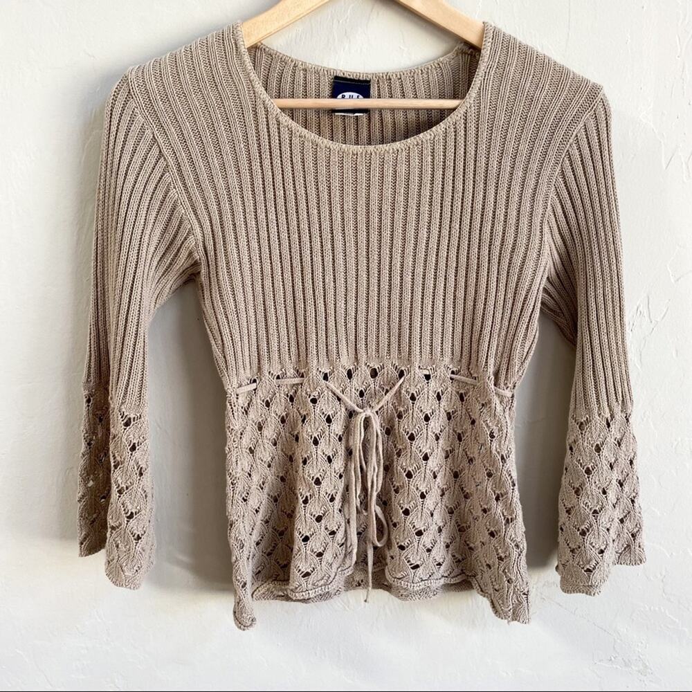 Vintage Rue21 Tan Crochet Bell Sleeve Top
